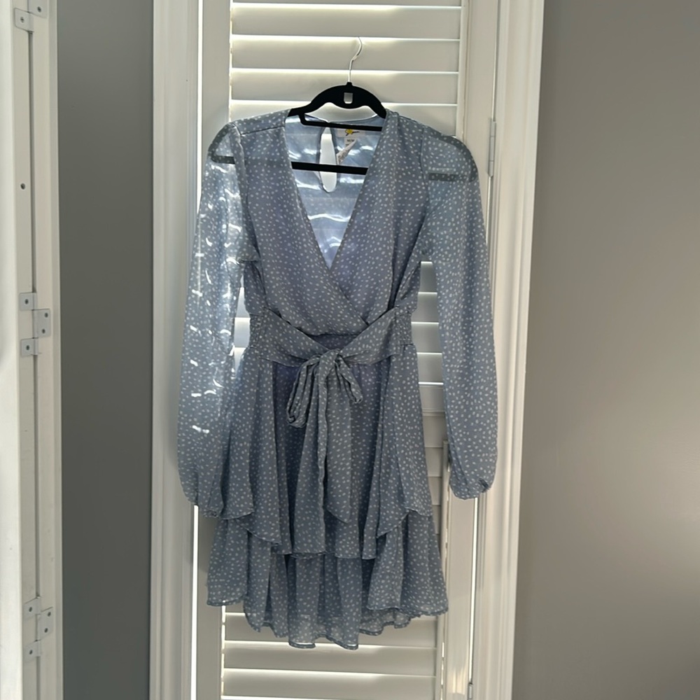 Japna Light Blue Long Sleeve Wrap Dress